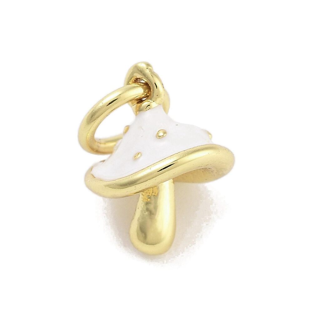 8264 10 pcs Small White Mushroom Enamel Brass Charms Lovely Vegetable